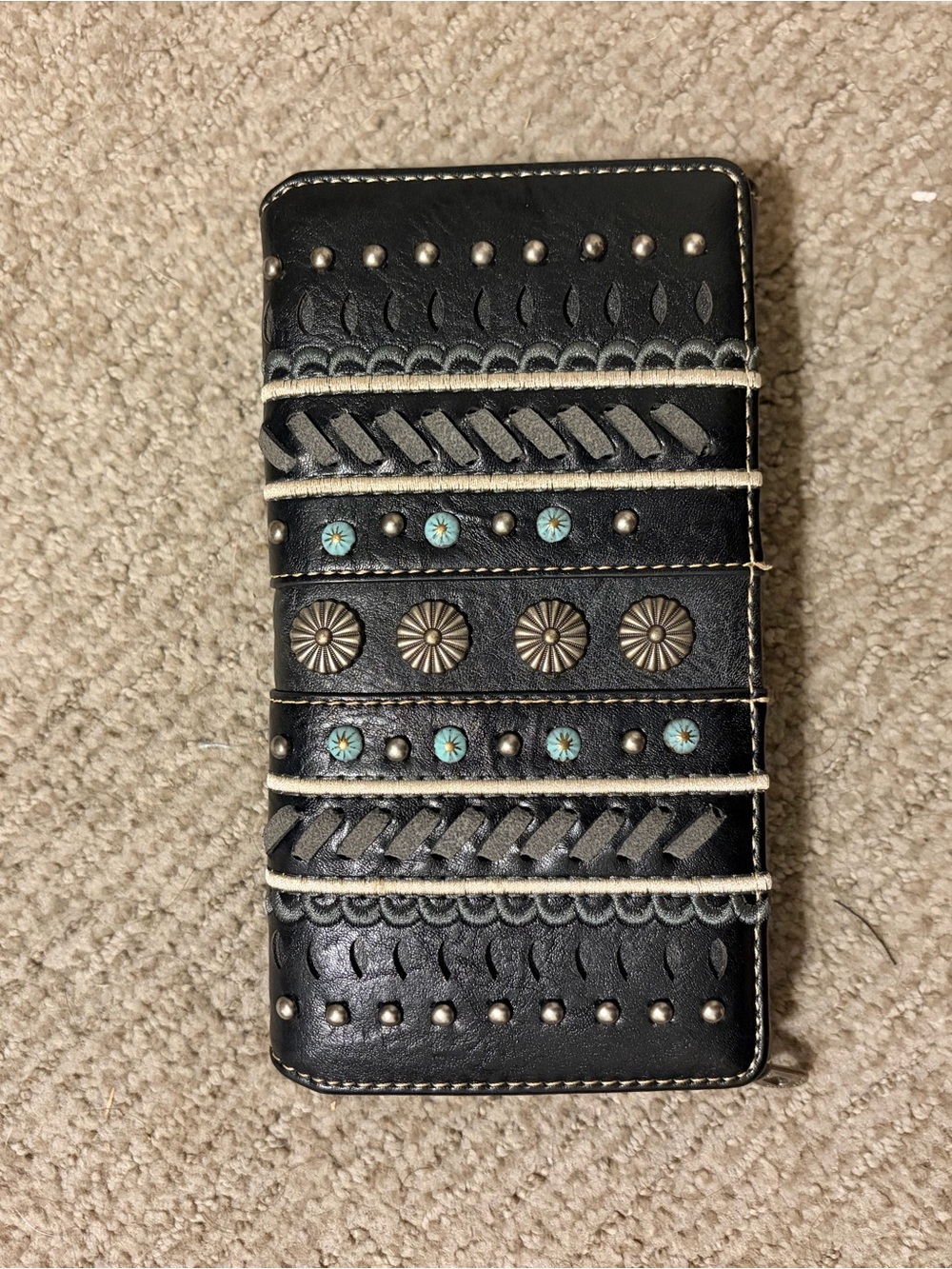 Black Western-Style Montana West Wallet with Turquoise Accents